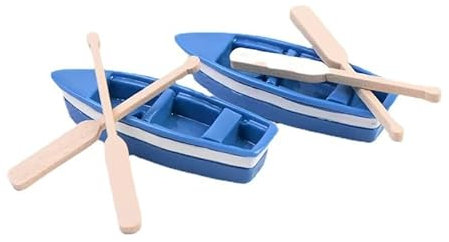 Haohaiblooms 2 Pieces Mini Blue Rowboat Figurines Set - Resin Canoe with Oars for Fairy Garden, DIY Dollhouse Decoration, Cake Toppers, Moss Landscape, Fish Tank & Party Decor, Home & Craft Supplies