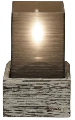 Lumea 1010/1104 Tischlicht Nova weiß mit Unterteil aus Holz Beach inkl. Flüssigwachskerze & Feuerzeug | Windlicht Acryl inkl. Kerze & Feuerzeug | Brenndauer 40 Std. | Für Indoor & Outdoor, Höhe: 14 cm