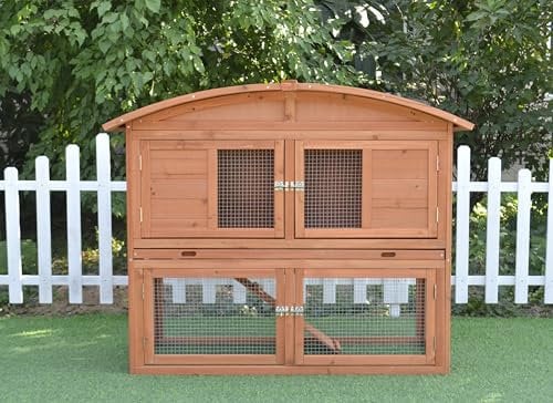 Mucola Hasenstall mit Runddach 120x56x98 cm Kleintiergehege mit Freilaufgehege Holz inklusive 1 Rampe Kleintierhaus Hasenkäfig Aufzucht Kaninchenkäfig Kleintierstall