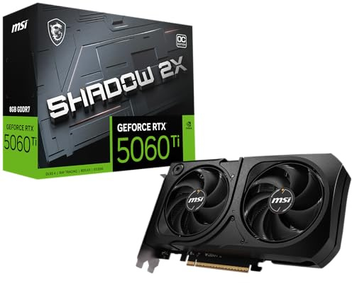 MSI Gaming RTX 5060 Ti 8G Shadow 2X OC Tarjeta gráfica (8GB GDDR7, TBA-bit, Rendimiento Extremo: TBA MHz, DisplayPort x3 2.1a, HDMI 2.1b, NVIDIA Blackwell Architecture)