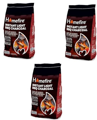 Homefire Instant Light Lumpwood Charcoal Bags - 6x1kg BBQ Coals Instant Bags: Easy to use, just light individual bag. Take the stress out of your home BBQ with Instant Charcoal & Topline Matches.