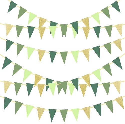 Huoflame Glitzernde Wimpelkette Dreieck Girlande - Papier Banner Deko für Geburtstag Hochzeit Party - Wiederverwendbare Bunting Girlande für Gartenparty Einschulung Kinderzimmer Boho Deko Outdoor