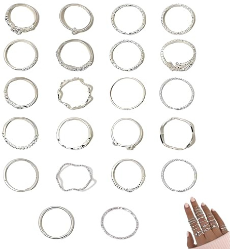 22 Pcs Silver Rings for Womens Silver Rings Women, Thumb Ringss for Women | Party Rings 22 Styles 1.6-1.8cm Inner Diameter, Womens Rings Various Styles, Ring Set Easy to Wear, for Daily Travel