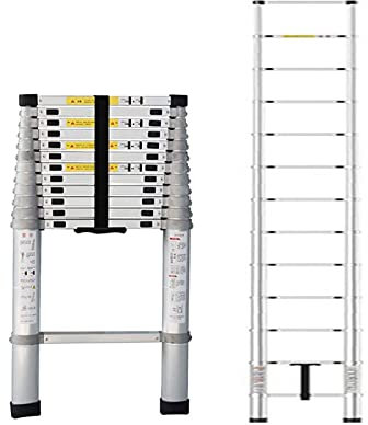 Escalera telescópica, escalera recta extensible de aluminio para techo de casa, diseño compacto portátil, soporta una carga máxima de 200 kg