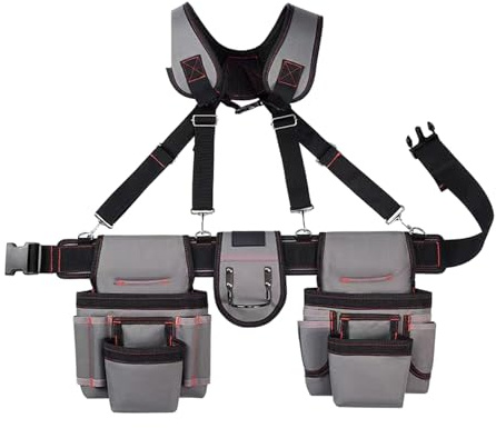 Cintura portautensili con bretelle e tasche per uomo, vita regolabile per falegnami, lavoratori edili e giardinieri, cintura da falegname