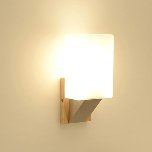 Pheashine E14 Wandleuchte Holz mit Glas Lampenschirm Vintage | Retro Wandbeleuchtung Innen im Industrial Design für Schlafzimmer, Flur, Wohnzimmer