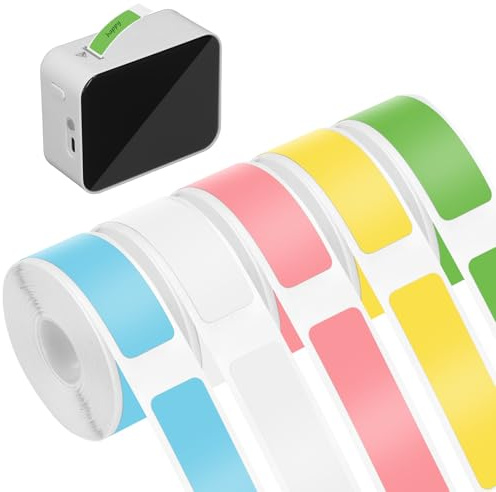 5 Rollen Thermo-Etikettenband, 12x40 mm Etikettendrucker Thermo Papier | Wasserdicht Thermo-etikettenband BPA-freies, für Haus, Büro, Schule (5 Farben, 160 Etiketten/Rollen)
