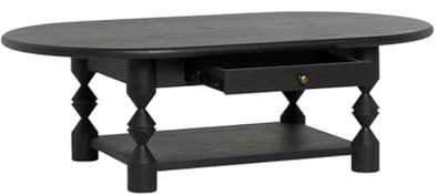 WLH Alexanders Moderner Couchtisch fürs Wohnzimmer, ovaler Holztisch im Mid-Century-Stil, zweilagig, ideal for kleine Räume(Svart)