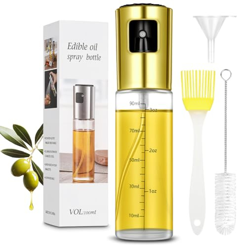 OSDUE Oil Spray Bottle, 100ml Olive Oil Spray Bottle with Accessories, Leakproof Vinegar Glass Dispenser Bottles for Cooking, BBQ, Salad, Baking, Air Fryer