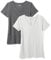 Amazon Essentials Women's Regular-Fit Short-Sleeve V-Neck T-Shirt, Pack of 2, Charcoal Heather/Light Grey Heather, L