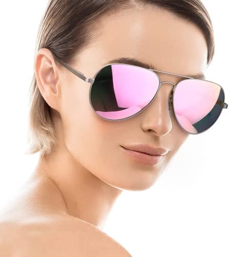 SODQW Sonnenbrille Damen Verspiegelt Polarisiert Mode Brille für Autofahren Angeln Metallrahmen mit UV400 Schutz