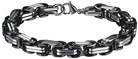 Cupimatch Königskette Armband Herren Edelstahl Biker Armband, Rechteck Armketten Fahrradkette Motorradkette Hochglanz Poliert Rock Armreif 22cm, Silber (Typ3)