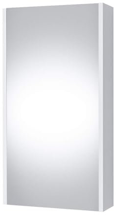 Planetmöbel Spiegelschrank Bad 40 cm, Badezimmerschrank, Aufbewahrungsschrank mit Tür und 2 Glasregalböden, 39,6 x 67,7 x 13,8 cm, Weiß Matt