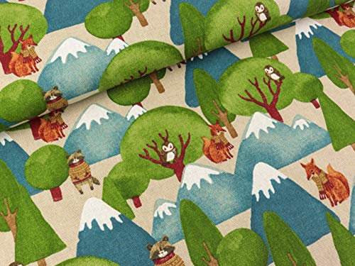 Swafing Dekostoff Christian Waldtiere bunt auf Natur