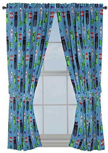 Minecraft Monster Hunters Vorhänge, 160 cm, schönes Raumdekor & einfacher Aufbau, Bettwäsche – Vorhänge mit 2 Raffhaltern, 4-teiliges Set (offizielles Minecraft-Produkt)