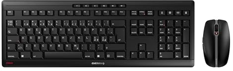 CHERRY Stream Desktop, Kabelloses Tastatur- und Maus-Set, Pan-Nordisches Layout (QWERTY), 2,4 GHz Funk, Leiser Tastenanschlag, Batteriebetrieben, Schwarz