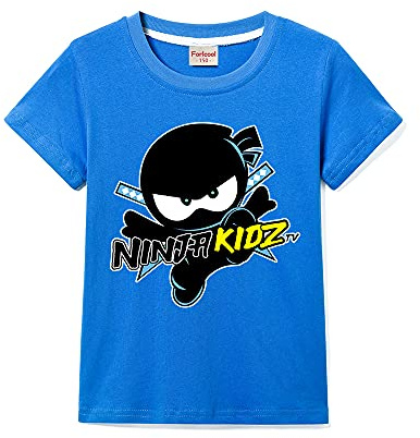 Ninja Kidz Kids Casual Short Sleeve Boy's 100% Cotton Tee Girls T-Shirt (Navy Blue,9-10 Years,9 Years,10 Years)