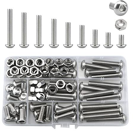 Bolts and Nuts Set, Hex Head M8 Stainless Steel Machine Screws and Round Head Hexagon Socket Bolts Assortment(12/16/20/25/30/35/40/45/50mm) (M8, Silver)
