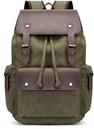 FANDARE Laptop Rucksack Kordelzug Schulranzen 15.6 Zoll Laptoptasche Segeltuch Daypacks Schulrucksack Herren Damen Reisen Uni Campus Daypacks Grün