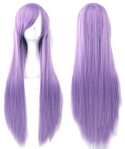 IMISSU 80 cm langes glattes Naturhaar Cosplay Perücken mit Pony Bunt Halloween Kostüm Party Perücke Haarverlängerungen (Violett)