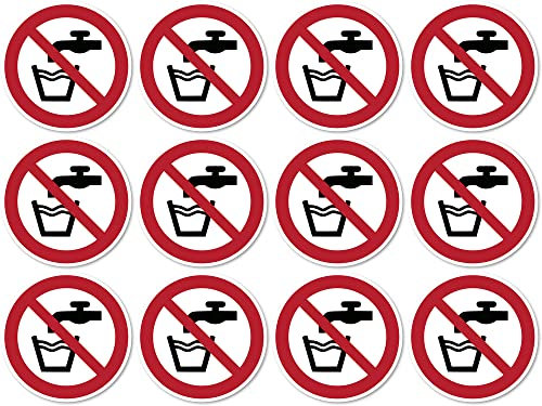 Kein Trinkwasser, Verbotszeichen: P005 - DIN EN ISO 7010 / ASR A1.3 - Aufkleber: Ø 2,5 cm, 12 Stück