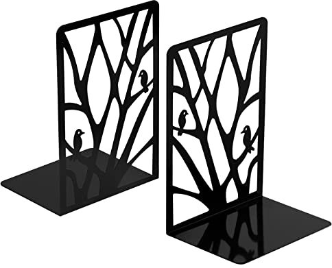 Metall Buchstütze rutschfeste Buchstützen Dekorative Buchstopper für Schreibtisch, Büro, Zuhause Dekoration, Studenten Geschenk, 1 Paar (Schwarz)
