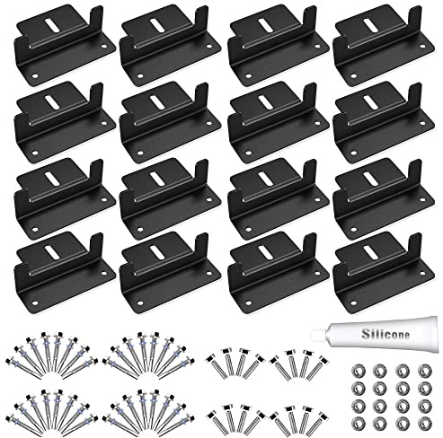Solar Panel Mounting Bracket Aluminum Solar Panel Z Brackets Roof Solar Panel Bracket for RV, Boat, Wall, Caravans, Yacht and Other Off Gird Installation, Set of 16 Units, Black