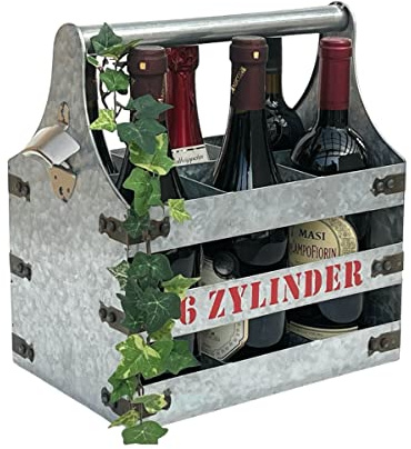DanDiBo Weinträger Metall mit Öffner Flaschenträger 6 Zylinder V6 96402 Flaschenträger Flaschenöffner Flaschenkorb Weinflaschenträger