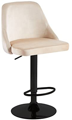 Velvet Bar Stools Set of 2 Breakfast Bar Chairs Backrest, Counter Chairs High Stools for Kitchen Island/Home Bar Barstools Upholstered seat with Backrest Black Gas Lift Metal Legs (Cream + Black Base)