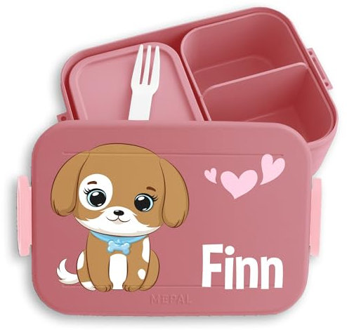 Kinder Bento Box Midi Lunchbox für Mepal Bentobox - Hund süß Hundemotiv Hunde Dog Dogs - 900 ml - Rosa - brotdose personalisierte hunden jausenbox fächern und name bento-lunchbox brotbox