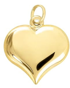 Lucchetta - 18 Karat gewölbter Herz-Anhänger - 750 Gelbgold, klein oder groß, Goldanhänger Damen Mädchen 750 Echtgold für Kette (bis zu 4 mm) - hergestellt in Italien