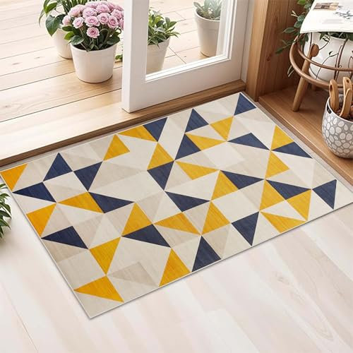 AMEHA Area Rugs Living Room - Yellow Rug for Bedroom Modern Carpet - Geometric Style Non Shedding Durable Super Soft Triangle Pattern Small Rug (40 x 60Cm, Brio)