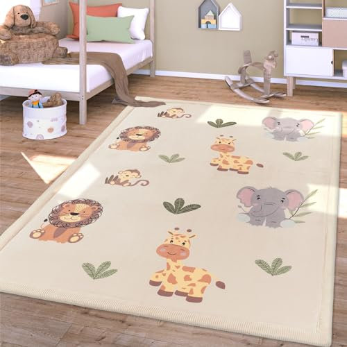 TT Home Waschbarer Teppich Krabbelmatte Babyzimmer Kinder rutschfest Flauschig Punkte, Farbe:Grün Beige Gelb, Größe:140x200 cm