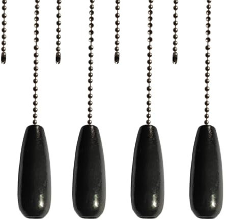 QLXHBOT 4 Pcs Walnut Wooden Pull Chain Extension for Ceiling Light Fan Chain - Black, 12-inch Long