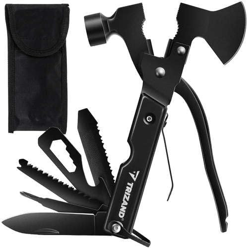 MULTIHERRAMIENTA MULTIFUNCIONAL 17 en 1 Supervivencia Regalo del Padre-Hombre Multiusos | Acero Inoxidable | Hacha, Alicates, Destornilladores, Navaja para Aventuras al Aire Libre y Uso Doméstico