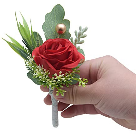 SYSUII Boutonniere Hochzeit Rose - 6 Stück Rose Boutonniere Ansteckblume Hochzeit Braut Rose Blumen Anstecker Hochzeitsbrosche für Braut Brautjungfer Gäste Herren Damen Party -Rot