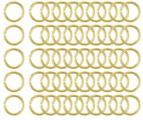 QUARKZMAN 50 Stück Offene Sprungringe, 15mm/0,59 OD Messing Sprungringverbinder 2mm dick O-Ringe für Halsketten Armbänder Schmuckherstellung Schlüsselanhänger DIY Basteln, Goldfarben