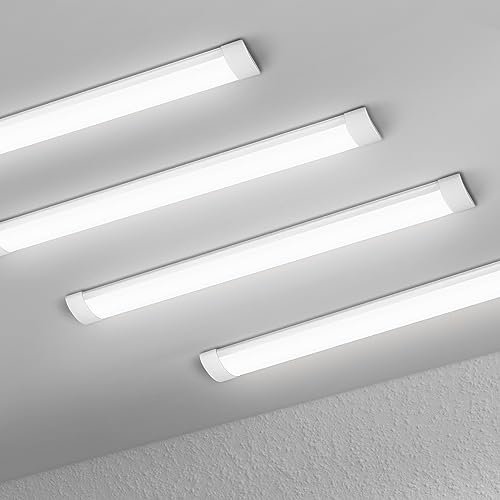 muzha 4 Packs LED Batten Lights 4FT 40W 4000k Daylight,Low Profile Wall or Ceiling Surface Mounted Fitting for Home/Workshop/Office/School Restaurant