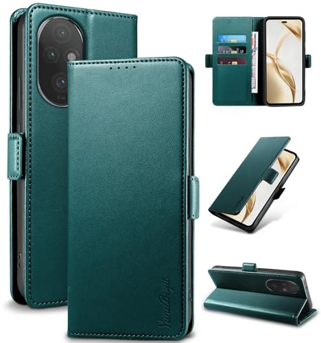 Yunubeyii Cover Libro per Honor 200 Pro 5G,Verde | Blocco RFID,Luxury PU Pelle,Portafoglio,Card Holder,Magnetic Phone Custodia,Kickstand,Protettiva,Antiurto