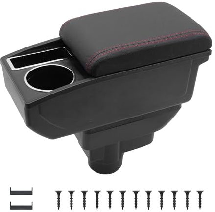 KAERGK Auto Armlehnen für Opel Corsa D 2006-2014 Mittelkonsolen für Kfz Doppelter Stauraum mit Getränkehalter Einfache Montage Bequemes und Strapazierfähiges Leder Schwarz (Rote Linie)