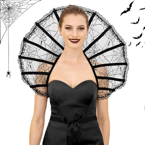 panemy Col Victorien en Dentelle, Cape Gothique à Châle, Châle Noir en Dentelle, Cape de Vampire, Convient pour Halloween, Carnaval, Cosplay, Mascarade, Spectacle sur Scène