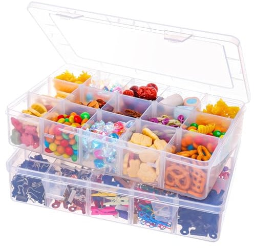 2 PCS Snack Boxes for Kids, Large Snack Box with 12 Removable Grids Compartments for travel plane, Multi Plastic Snackle Box Organizer Container Storage Box for Jewelry Cosmetics Craft Earring Rings