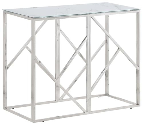 XGWKCNV Tables Konsolentisch Silber Edelstahl und gehärtetes Glas Akzenttische