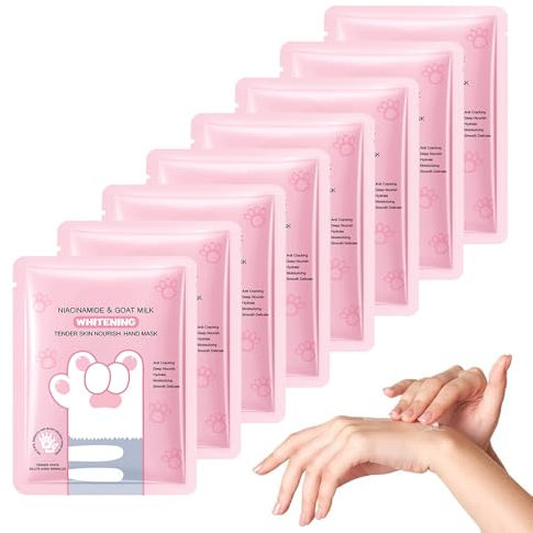 Ziegenmilch Handmaske, Hydrierende Handmasken, über Nacht feuchtigkeitsspendende Handschuhe für trockene und rissige Hände, Hand Peel Maske verjüngt und repariert rauhe Handhaut, 8 Stück