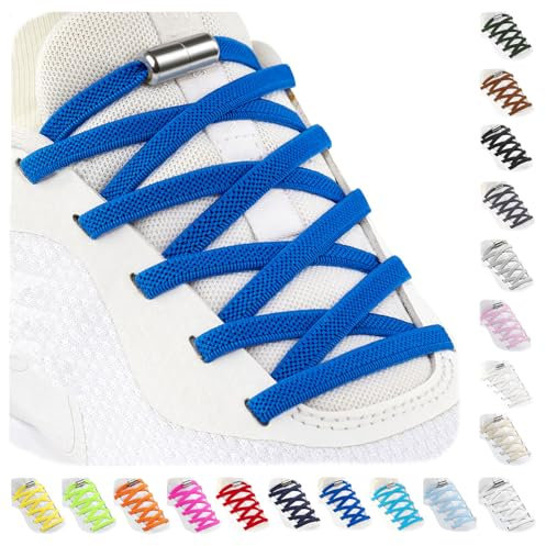 Stepace 1 Pare Cordones Elásticos con Cerradura de Metal, Cordones Ajustables sin atar para niños y Adultos, Cordones de Zapatos Sin Nudos para Zapatillas Deportivas Azul