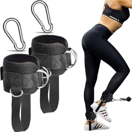 2 Pcs Sangle Cheville Musculation Poulie, Sangle Musculation avec Double Anneau D, Sangle Musculation et de Fitness sur Le Câble Machines, Ankle Straps, Accessoires pour Fitness et Musculation