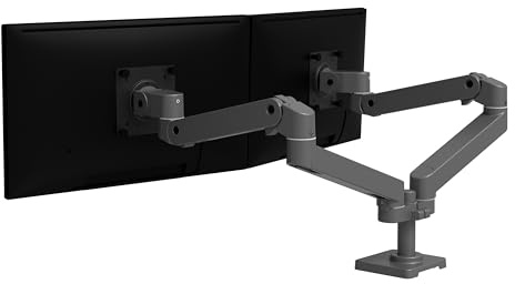 ERGOTRON LX PRO Dual Monitor Arm - Tischhalterung mit Constant Force™ für 2 Monitore nebeneinander bis ca. 27 Zoll BZW je 1,8-9kg, 33cm Höhenverstellung, VESA Standard, 10 Jahre Garantie, Grau