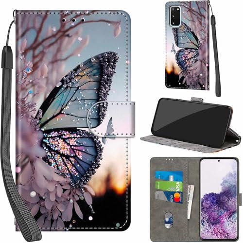 Handyhülle für Samsung Galaxy S20 Hüllen Premium Leder Case Klappbar Wallet Magnet Kartenfach Standfunktion Schutzhülle kompatibel mit Samsung S20 Cover,Schmetterling