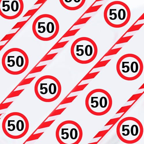 WenmthG Absperrband 50 Geburtstag Deko 20m Lange, Girlande Deko 50. Geburtstag Mann Frau, Verkehrsschild zum 50. Geburtstagsdeko - Verkehrszeichen 50 Jahre Jubiläum