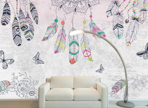 Modern Minimalist 3D Photo Wallpaper Simple Black and White Floral Colourful Hanging Feather Background Wall 250cmx175cm Living Room Kitchen Bedroom Wall Mural